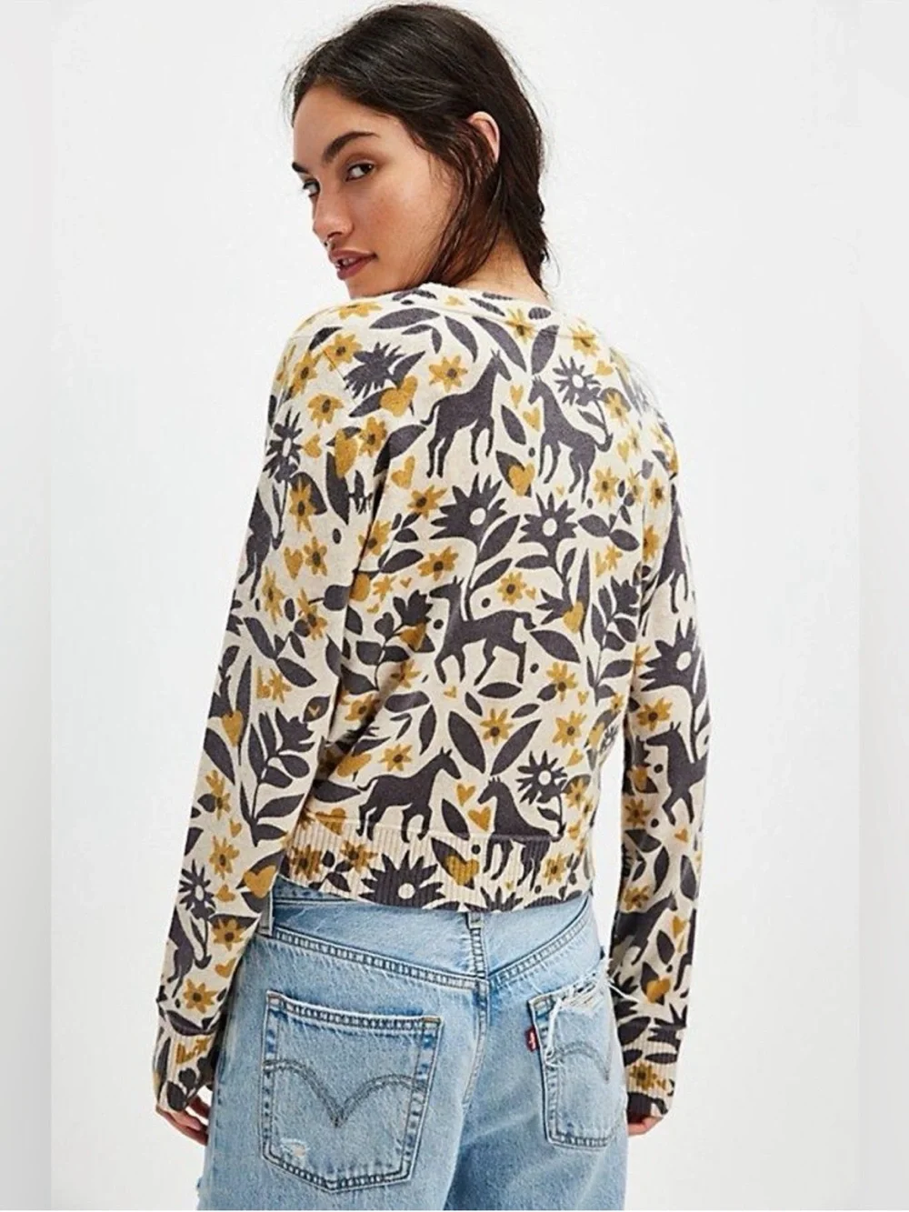 Free People Nocturnal Horse Pattern Cashmere Blend Cardi